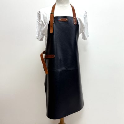 Tablier en cuir René bleu marine